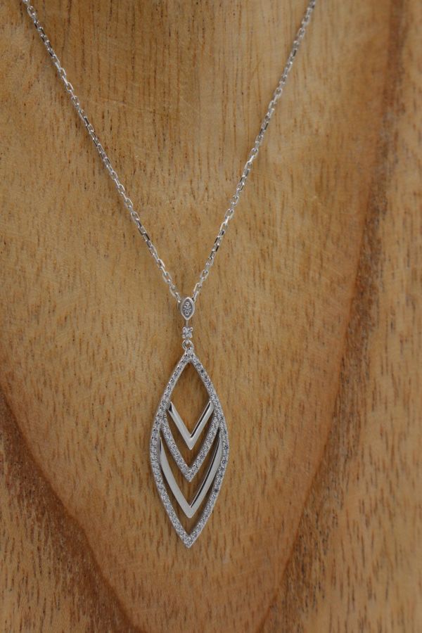 Collier Plume Argent & Oxydes de Zirconium