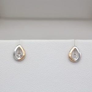 Boucles d'oreilles gouttes bicolores Diamant sur Or Rose