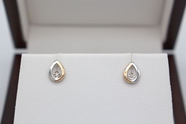 Boucles d'oreilles gouttes bicolores Diamant sur Or Rose